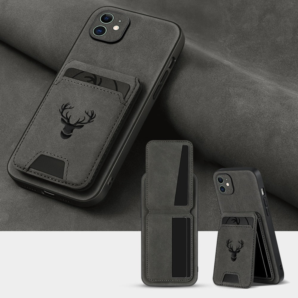 Wallet Phone Case for iPhone 16 Pro Max 16 Pro 16 Plus 16 15 14 13 12 11 Series Luxury PU Leather Flip Cover Card Holder Kickstand Magnetic Closure Moose Design – Men Women Gift