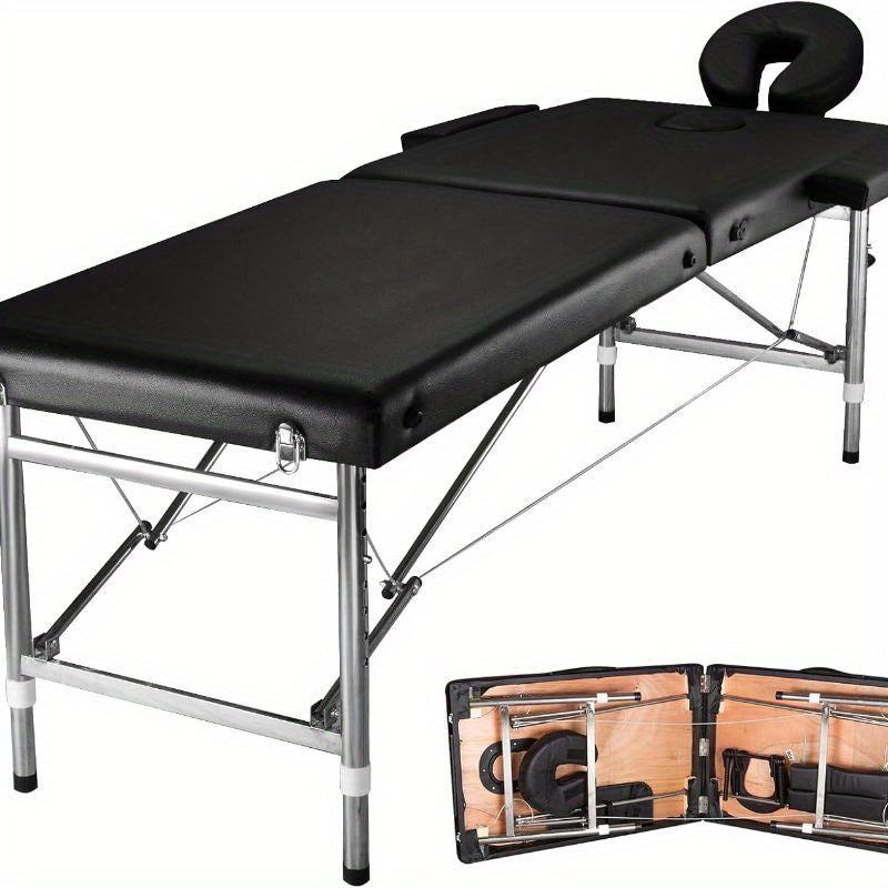 Portable Massage Table Folding Aluminum Frame PU Leather Adjustable Height 3-Section Spa Bed for Lash Extensions Esthetician Tattoo Facial Waxing Home Salon Use with Carrying Bag