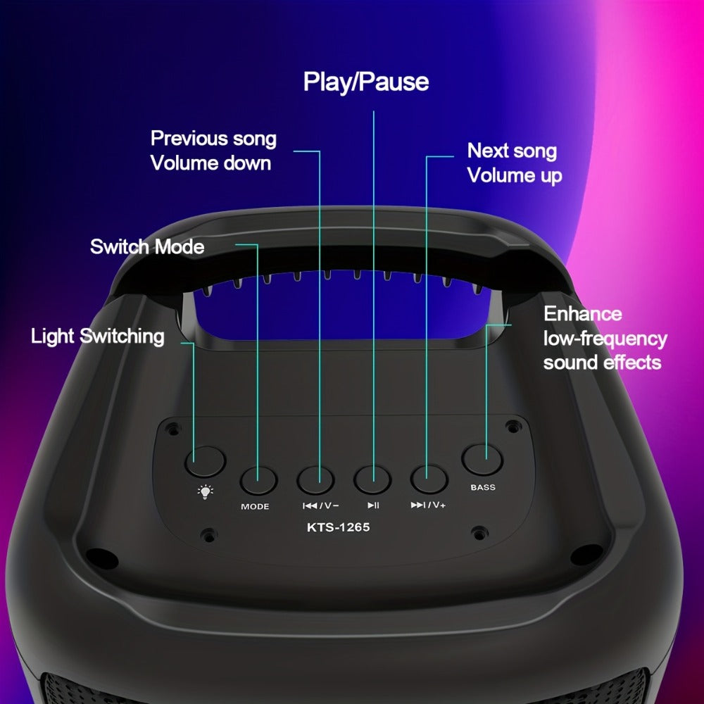 KTS-1265 Portable Wireless Bluetooth Dual Speaker with RGB Colorful Ambient Lighting, 2400mAh Battery, Bass Boost Stereo Sound, USB-C Rechargeable, for Parties Camping Home Gatherings Karaoke