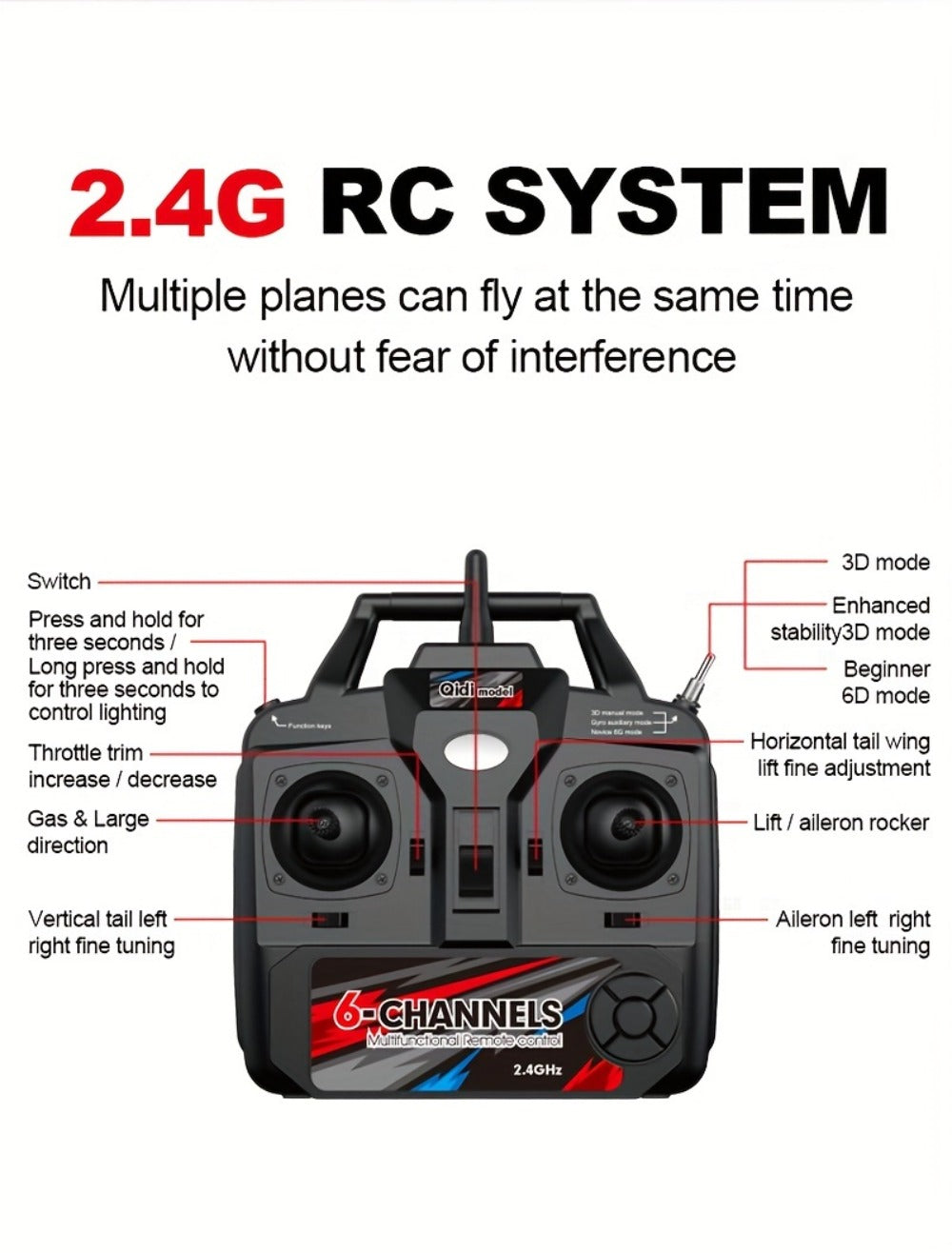 QIDI560 M7 Brushless RC Airplane, 6-Channel Fixed-Wing, 6-Axis Gyro