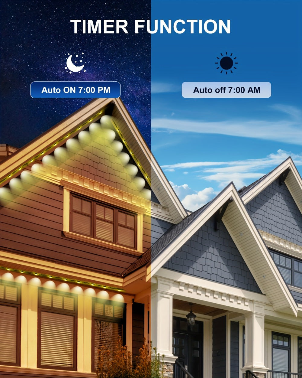 Permanent Outdoor Lights for Eaves RGB Color Changing – Music Sync, Dimmable, Timer | Multicolor & Warm White | 19FT to 200FT | Christmas Holiday Roofline Lighting