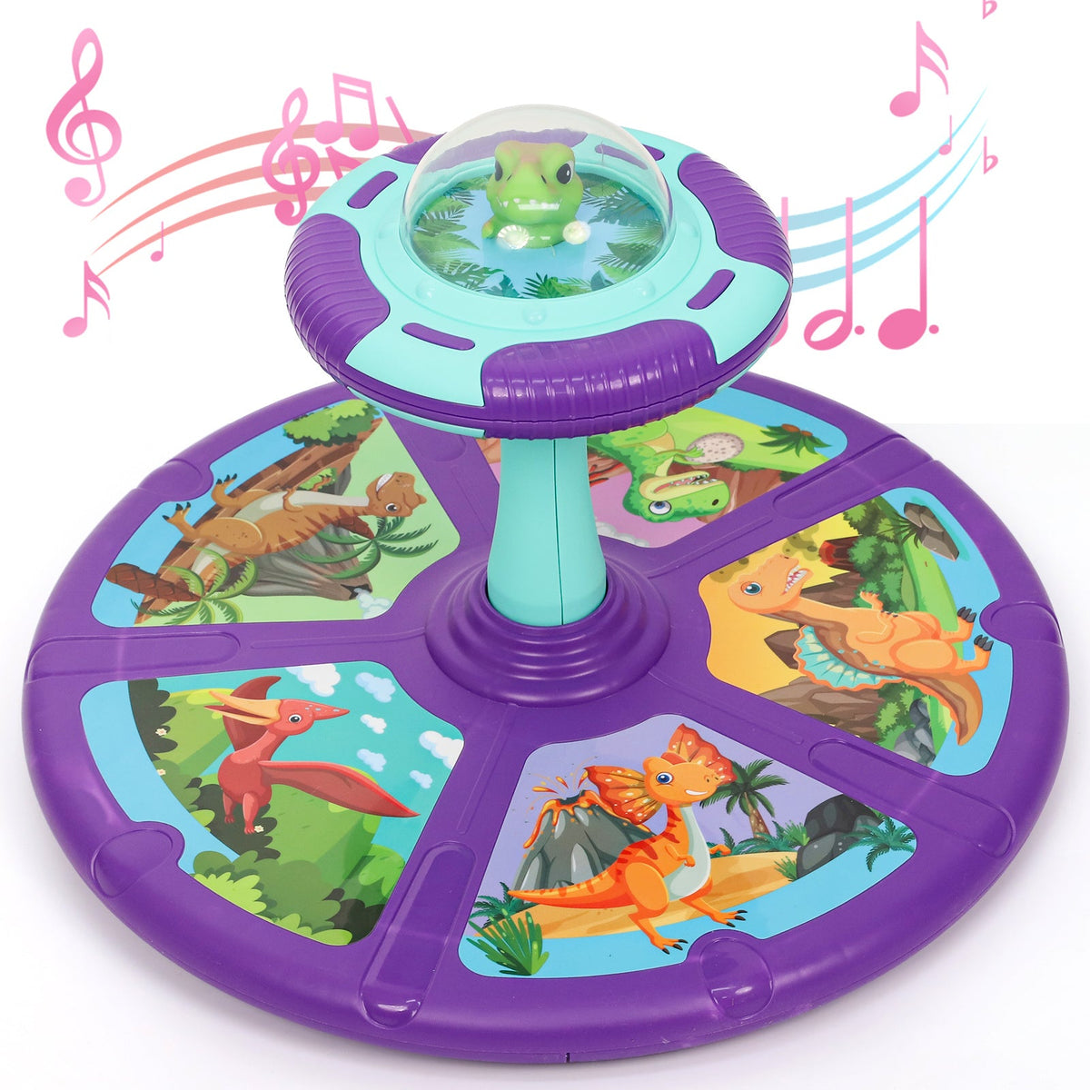 Dinosaur Spin Seat Toy for Toddlers 18 Months+ – 360° Sit and Spin with Music, Indoor Interactive Sensory Balance Toy, Supports Up to 110 lbs, Birthday Christmas Gift for Boys & Girls