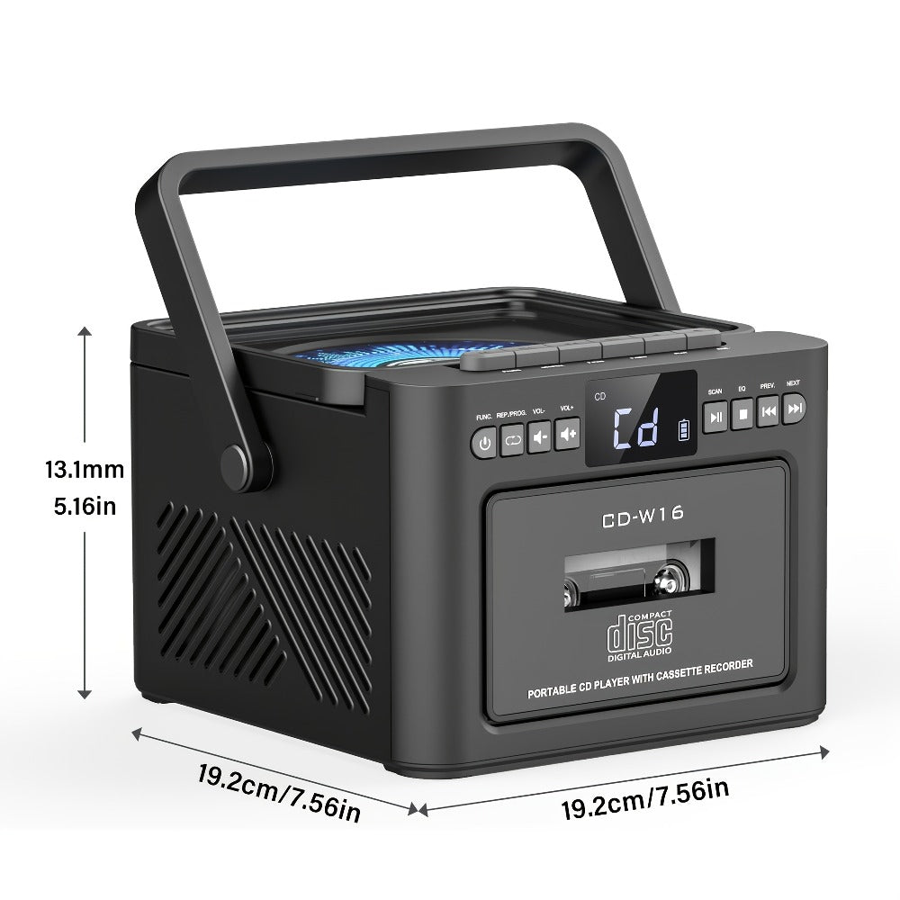 Portable Boombox CD Player with Cassette Tape, FM Radio & MP3 Player, HiFi Stereo Speaker System, 5000mAh Rechargeable Battery, USB AUX TF Card Playback, Retro All-in-One Audio System Gift
