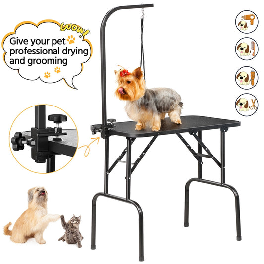 Pet Grooming Table, Foldable with Adjustable Arm and Non-Slip Waterproof Surface