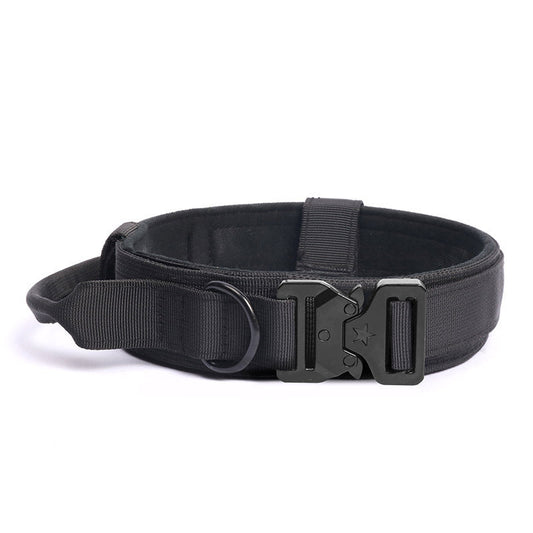 Tactical Dog Collar with Handle and Quick-Release Metal Buckle, Nylon, M–XL