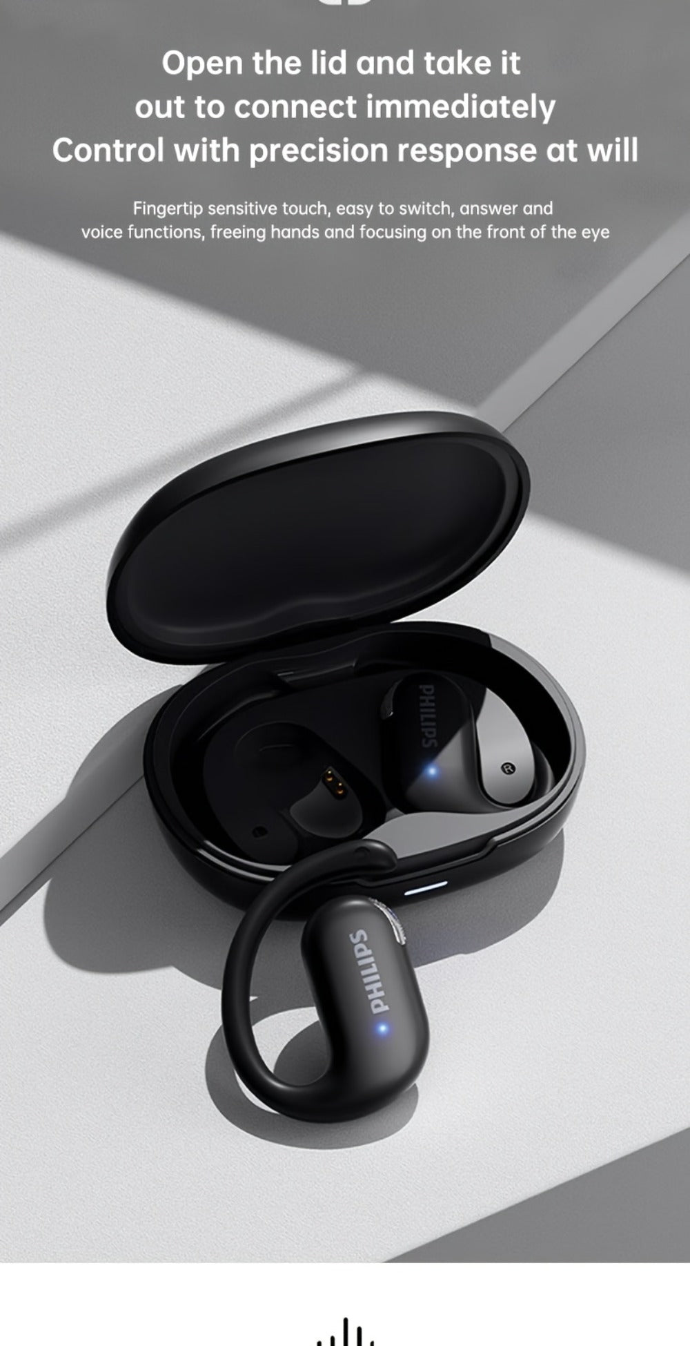 Philips TAT2739 Open Air Earbuds Wireless Bluetooth 5.3 Ear Hook Headphones with Wireless Charging Case – Non In-Ear Open-Back Design, Type-C, Tech Gift for Men Women