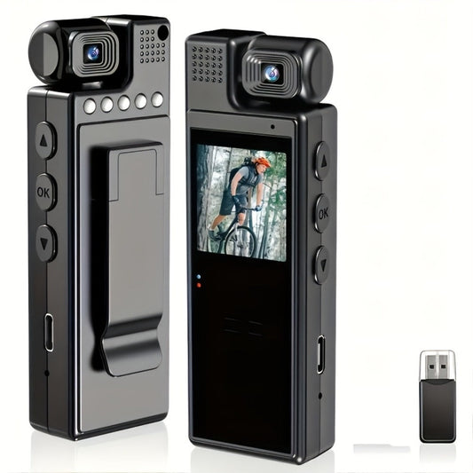 Pocket Camcorder with 1080p Video, 180° Rotating Lens & USB Charging