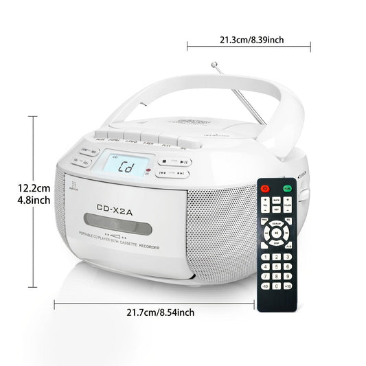 CD Cassette Player Boombox Combo with AM/FM Radio, Remote Control, LCD Display, AUX USB Earphone Jack, AC & Battery Operated, Stereo Sound Home Audio System for Seniors Adults