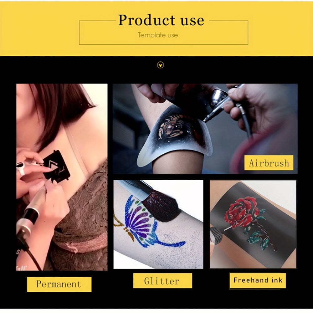 Temporary Tattoo Stencil Set 8 Sheets Reusable Hollow Floral Body Art Stencils for Airbrush Spray Paint Arms Hands Forearms Valentine Wedding Party Festival Gift Women