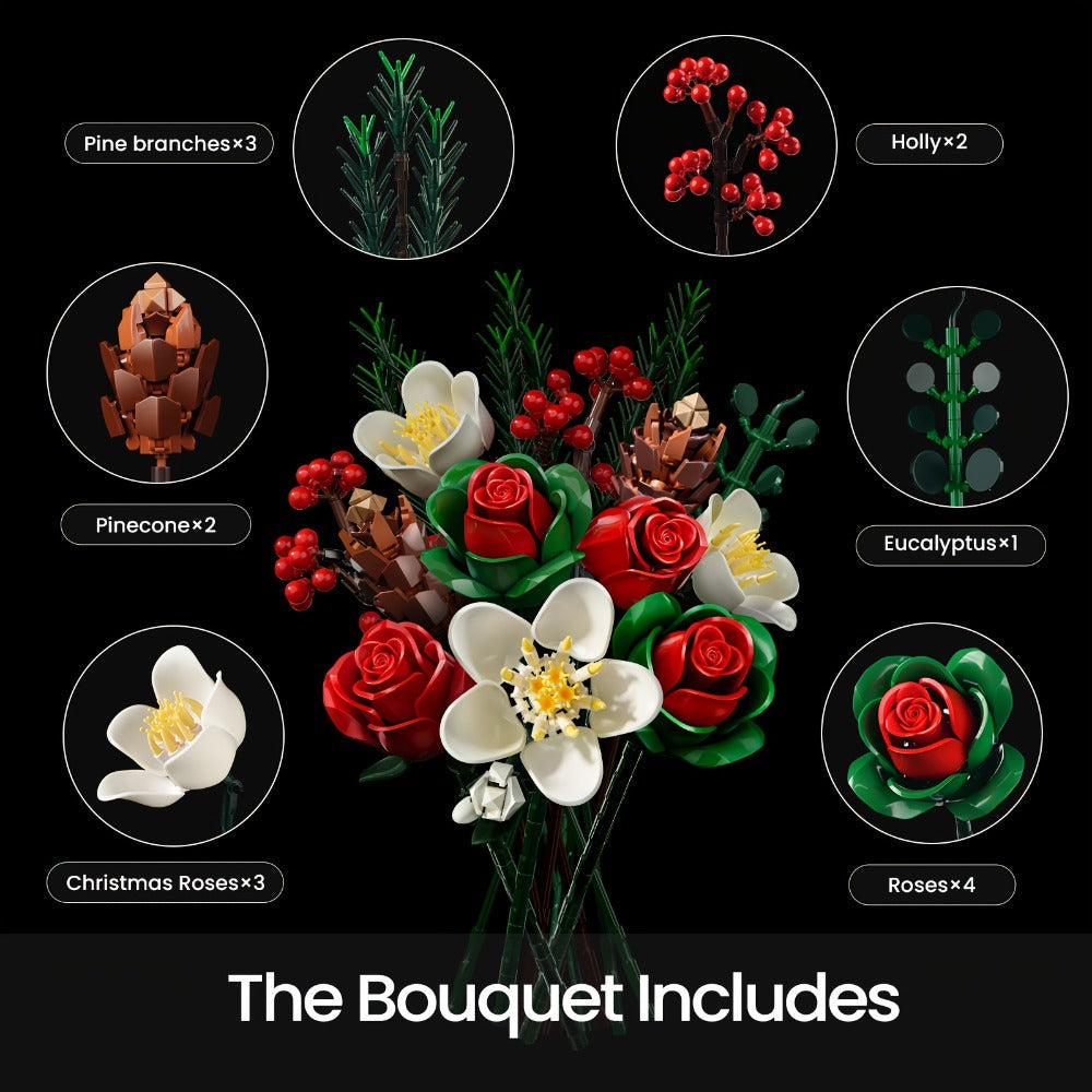 Flower Bouquet Building Kit, Rose & Lily DIY Brick Display Set