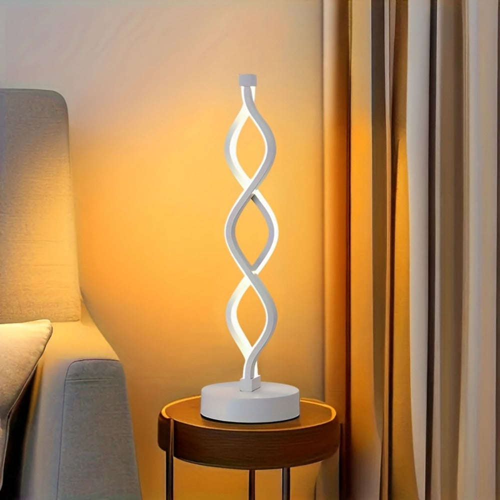 Spiral LED Table Lamp – Modern Minimalist Wave Dimmable Desk Lamp, 3 Color Temperatures, USB Charging, Metallic Base, Creative Curved Night Light for Bedroom Living Room Office Study (1pc / 2pc / Wooden)