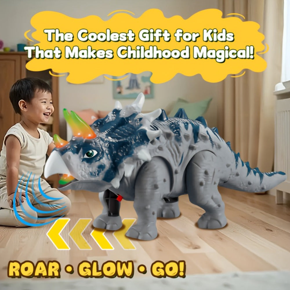Walking Triceratops Dinosaur Toy with Lights and Roaring Sounds