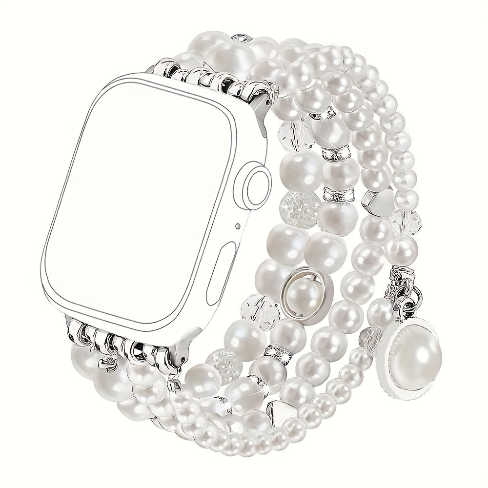 Pearl Watch Band for Apple Watch Series 11 10 9 8 7 6 5 4 3 2 1 SE Bling Jewelry Bracelet Strap Stainless Steel Buckle Elegant Women 38mm 40mm 41mm 42mm 44mm 45mm 46mm 49mm Pearl White Sakura Pink Akoya Champagne Gold