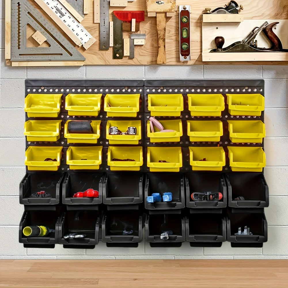 Plastic Parts Storage Bins Wall Mount 30pcs – Heavy Duty Small Hardware Organizer for Screws, Nuts, Bolts & Nails | Multi-Tier Wall Shelf System for Garage, Workshop & Craft Room | Space-Saving Bin Rack