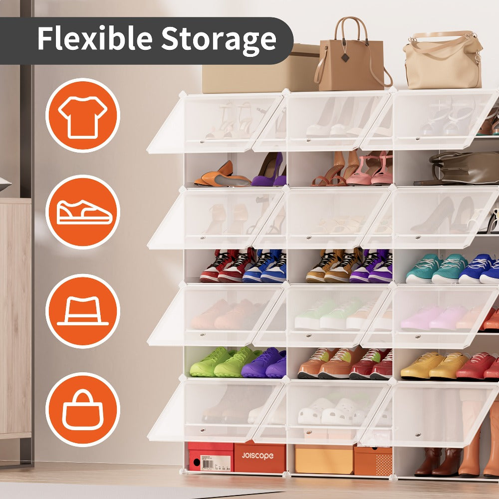 Shoe Rack Organizer Free Standing – Shoe Storage Cabinet for Boots, Slippers & High Heels | 2×6 / 3×8 Tier Shoe Shelf for Closet, Bedroom, Entryway & Hallway | White, Translucent & Black Options