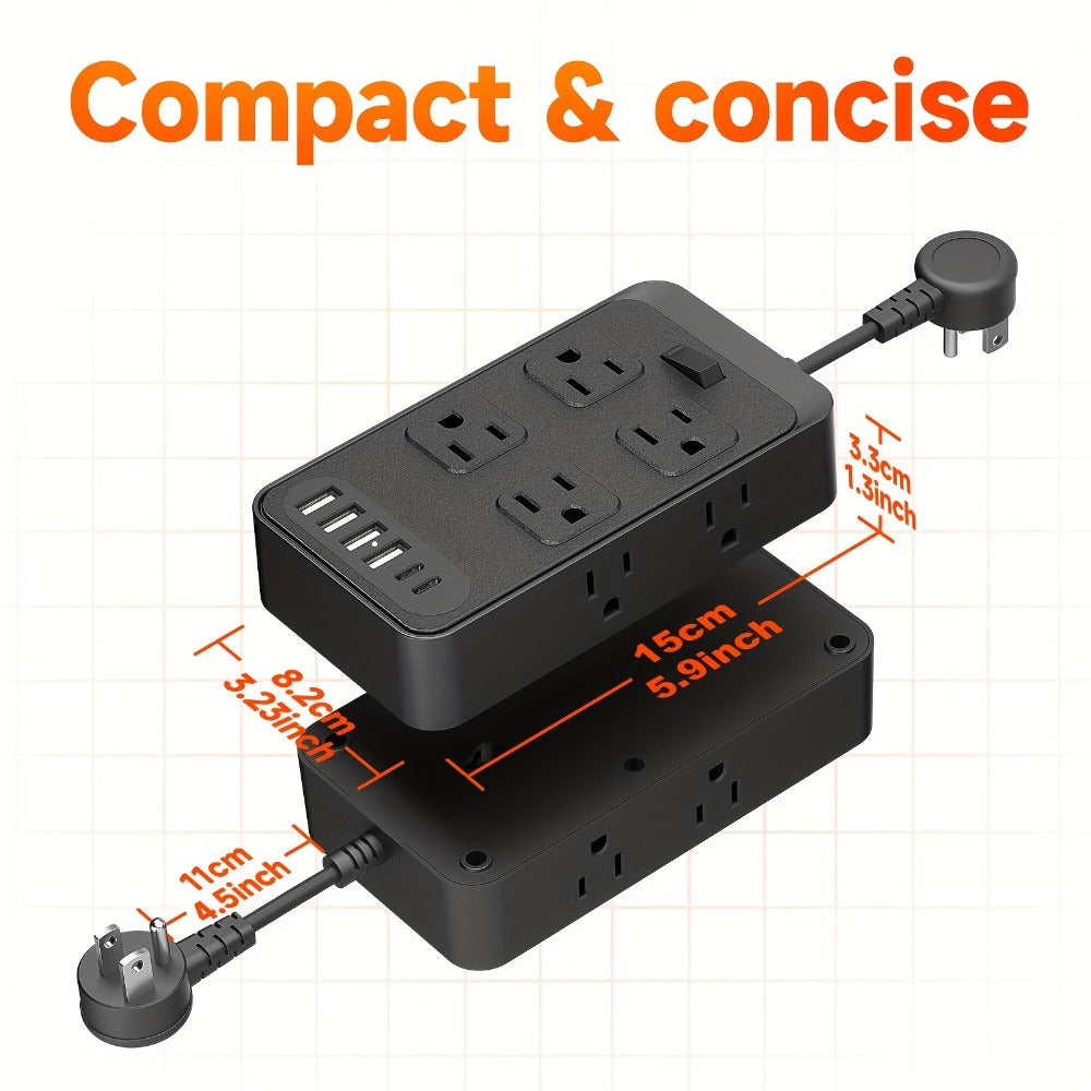 One-Touch Switch Desk Charging Station 14-in-1, 8 Widely Distributed AC Outlets & 6 USB Ports (4 USB-A + 2 USB-C), Surge Protection, Compact Portable Power Strip for Home Office Desktop – Safe & Organized