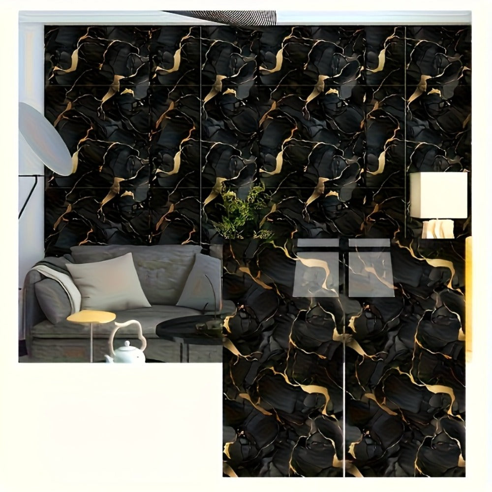 Peel and Stick Marble Tile Stickers – Self Adhesive Foam Wall Tiles for Bathroom Kitchen Office Bohemian Home Decor (50/100pcs, White/Gray/Black/Blue Gold)