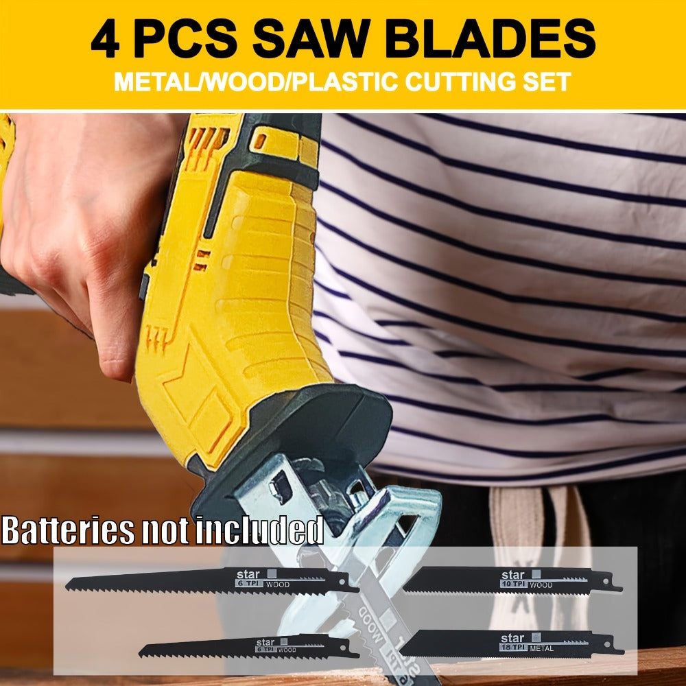 Reciprocating Saw Brushless Cordless for DeWalt 20V Battery – 0-3500 SPM Variable Speed, Tool-Free Blade Change, 4 Saw Blades Included, for Wood, Metal & PVC Cutting (Battery Not Included)