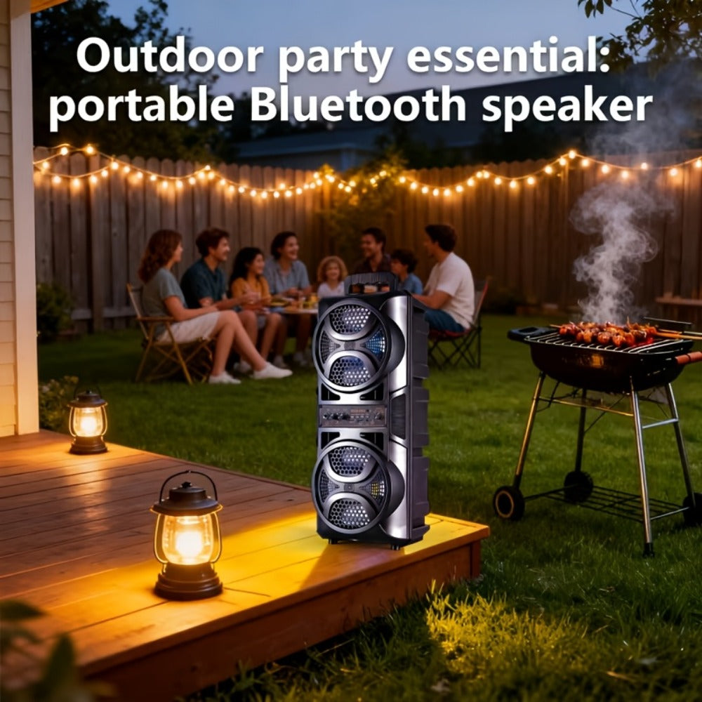 RGB Dual Speaker Portable Bluetooth Stereo Sound System with Subwoofer, Ambient Lighting, Two Speaker Sizes, Deep Bass for Party, Camping, Home Entertainment