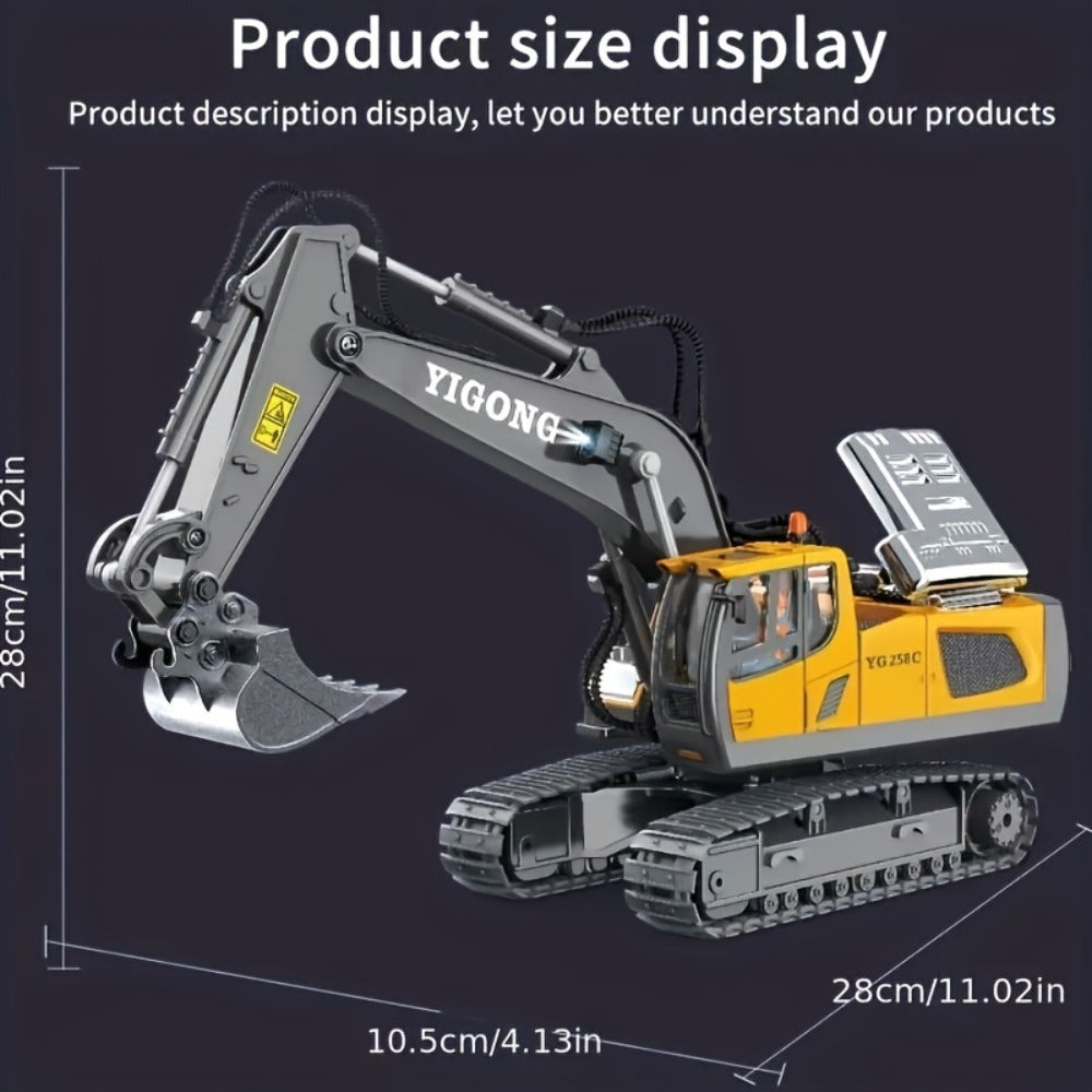 Remote Control Excavator, Loader & Dump Truck, 2.4GHz Alloy RC Construction Toy with Light & Sound