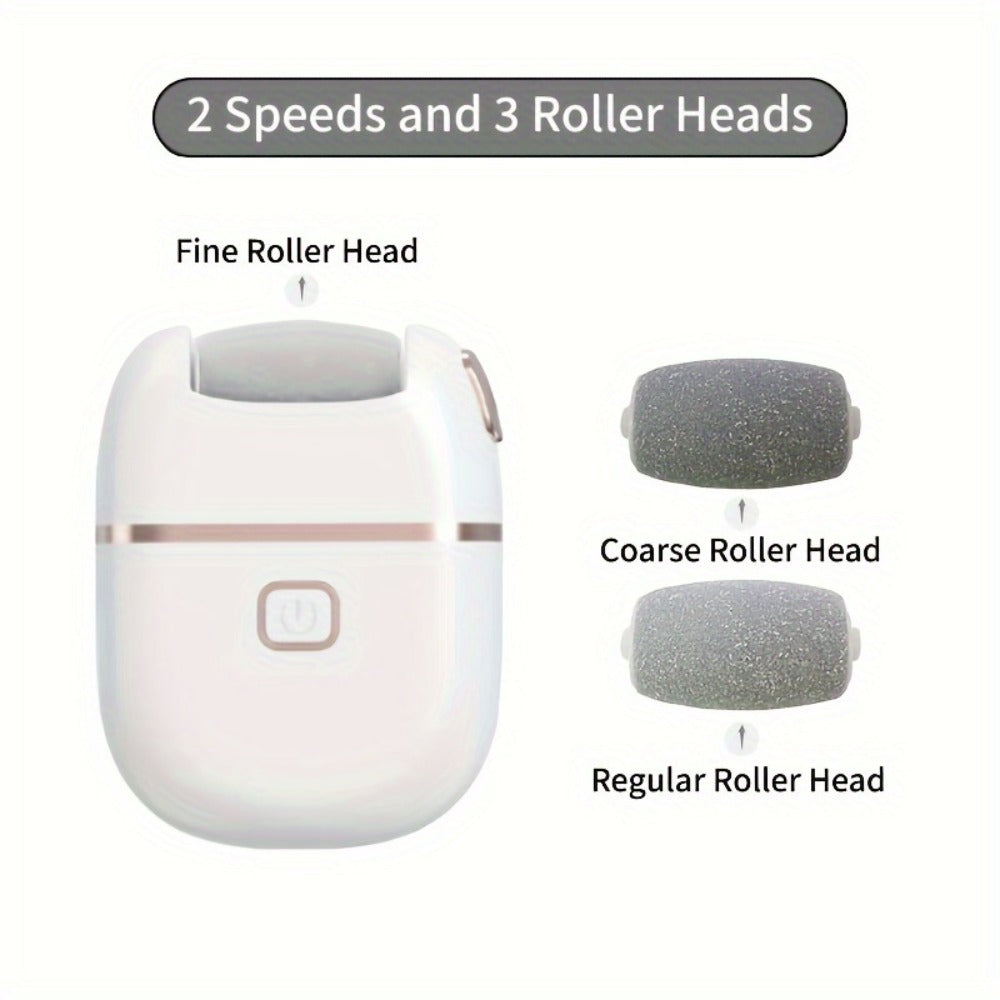 Callus Remover for Feet Electric Rechargeable Foot Grinder with 3 Grinding Heads & 2 Speed Settings – USB Portable Pedicure Tool for Cracked Heels Dry Dead Skin Removal Women Men