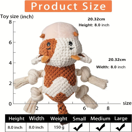 Squeaky Plush Cow Dog Toy with Crinkle Paper - Interactive Tug of War Chew Toy for Small Medium Large Dogs, Cute Cattle Design Washable Pet Toy for Fetch Play & Anxiety Relief