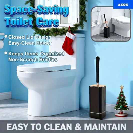 Toilet Brush and Holder Set, Black with Ergonomic Handle and Storage Caddy
