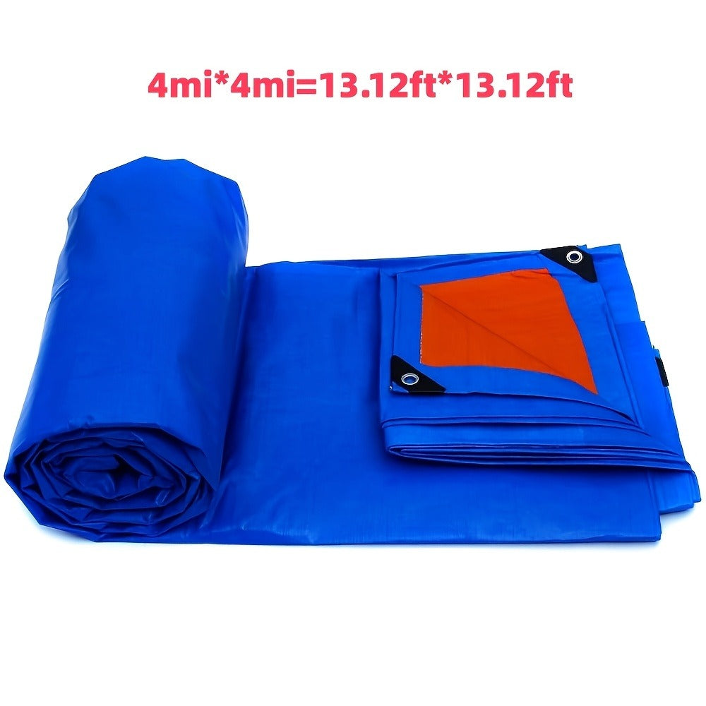Heavy Duty Tarp Waterproof UV Resistant Tarpaulin – Thickened PE Double-Sided Blue Orange Rainproof Sun Shade Cover with Grommets & Rope for Outdoor Camping Garden Vehicle Boat Protection