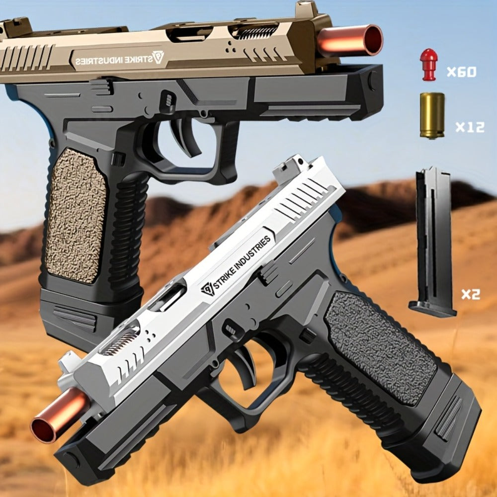 G17 Soft Bullet Toy Gun for Boys – Automatic Rapid Fire Foam Dart Blaster Pistol | Realistic Textured Grip | Outdoor Shooting Game Toy | Black & Silver | Kids Gift Ages 6+