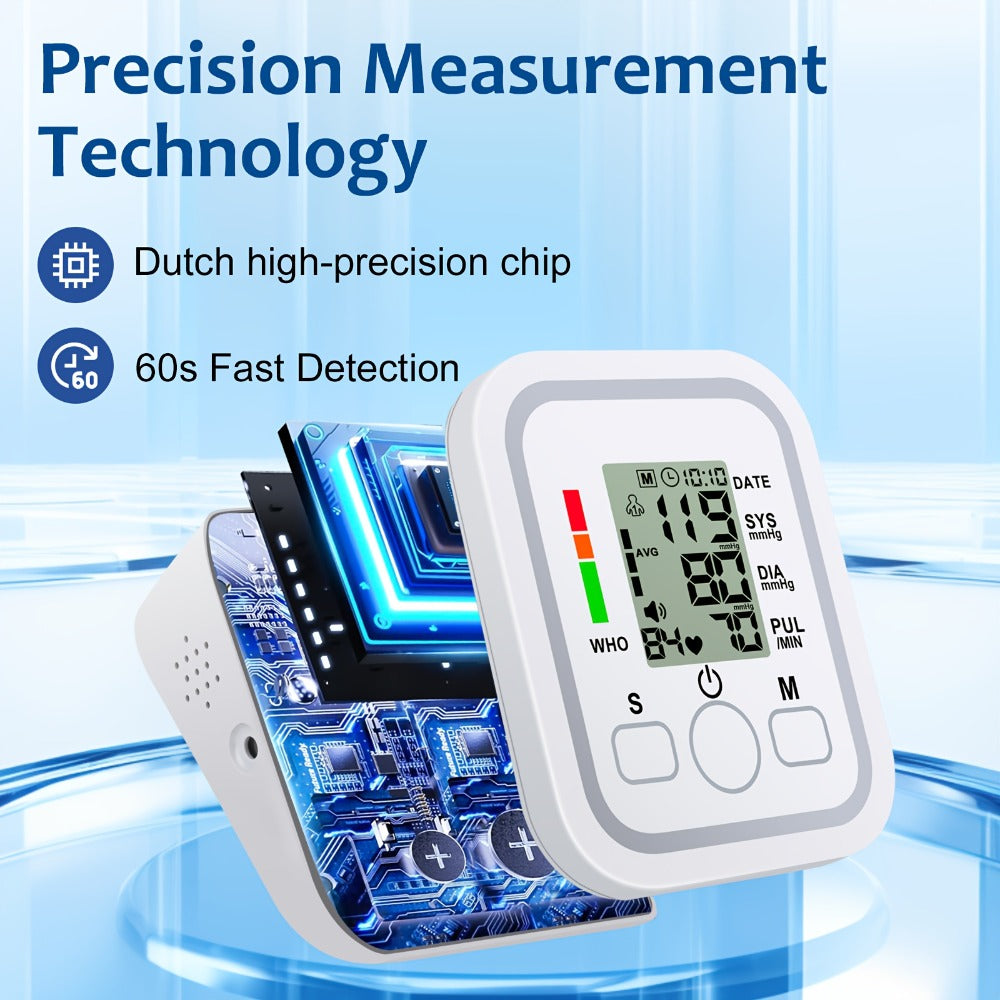 Upper Arm Blood Pressure Monitor – Large LCD, Voice Broadcast, Heart Rate & Irregular Heartbeat Detection, 2×99 Memory, 8.7–14.2" Adjustable Cuff, One-Touch Operation for Seniors & Pregnant Women