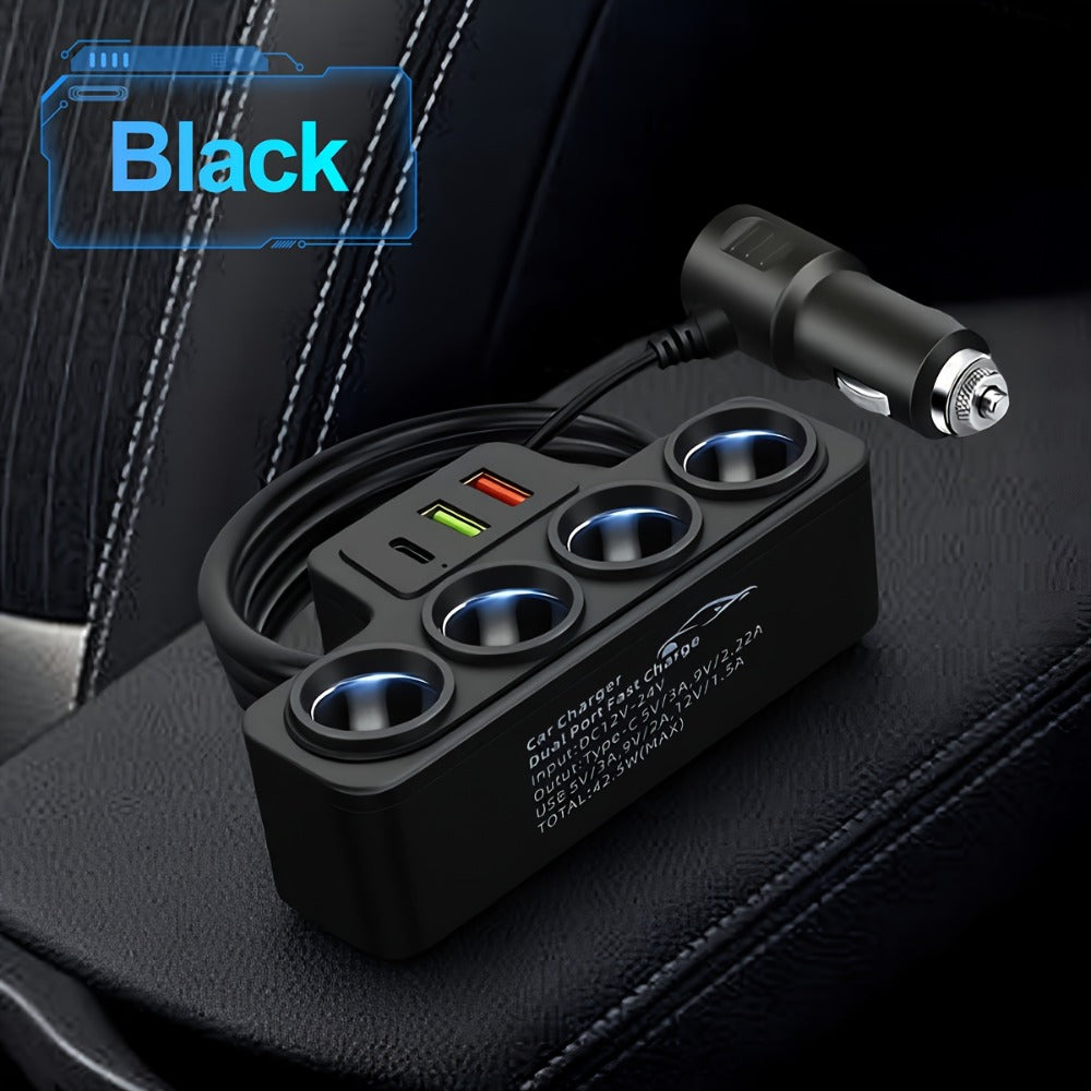 120W 7-in-1 Car Charger with Atmosphere Light – Super Fast Charging Dual PD QC 7 Ports USB Car Plug Adapter for iPhone 16 15 14 13 12 11 Samsung Galaxy S25 S24 Android – Multi-Device Car Charging Hub