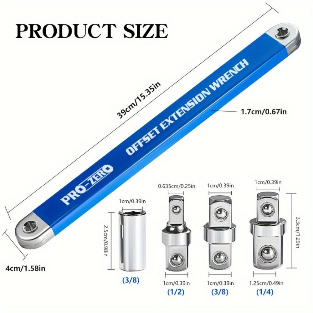 Ratchet Wrench 2-in-1 Offset Extension with 1/4" 3/8" 1/2" Square Head Adapters, 180-Degree Rotation High Torque Non-Slip Handle, Universal Flex Head Ratchet for Narrow Spaces & Auto Repair