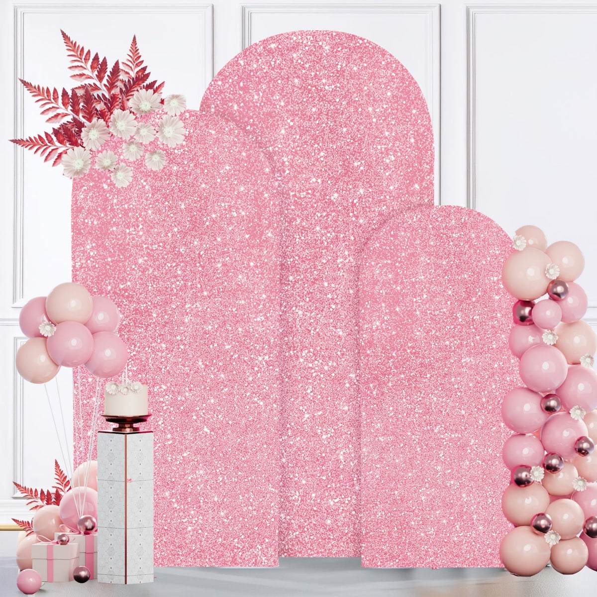 Sequins Wedding Arch Cover Set of 3 Sizes 4ft 5ft 6ft Metallic Spandex Arch Backdrop Cover Payette Glitter Arch Stand Cover for Wedding Birthday Party Decoration