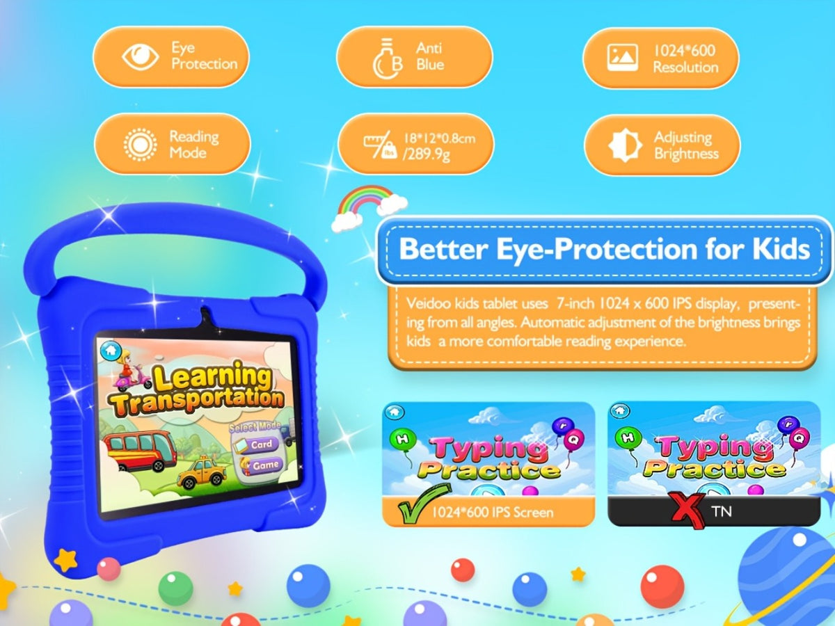 Kids Tablet 7 Inch Android with Parental Controls, Dual Camera & Silicone Case – 2GB RAM, 16/32GB Storage, WiFi, Eye Protection Screen, Educational Gift for Boys & Girls Ages 3-10