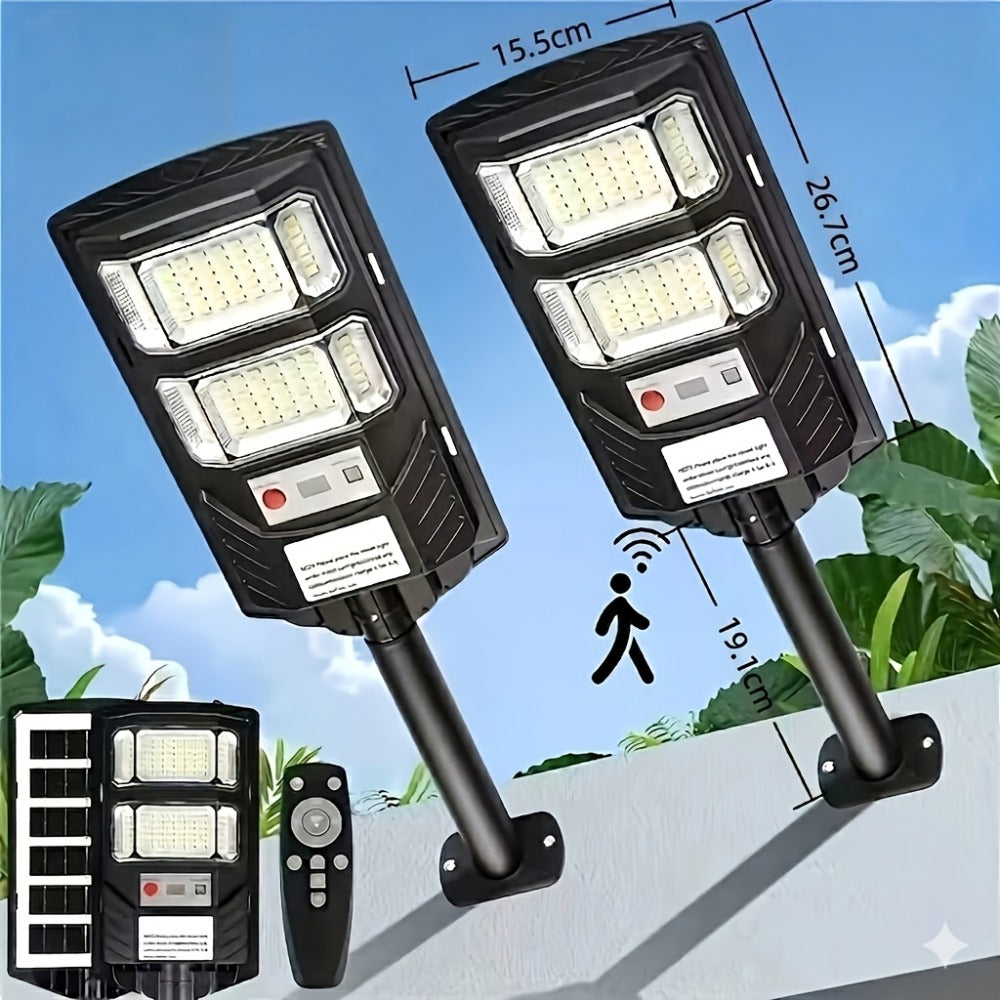 Solar Street Light Outdoor 400 LED – 6500K Waterproof Sensor Flood Light with Remote Control, Dusk to Dawn for Commercial Area, Parking Lot & Night Security Lighting (2 or 4 Pack)