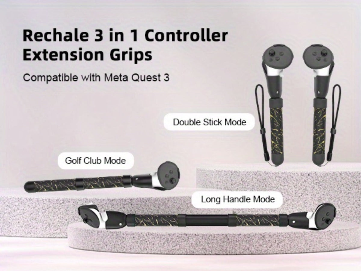 Meta Quest 3S Controller Handle Extension Grips – 3-in-1 VR Handle Attachments for Beat Saber, Golf+, Tennis & More, Anti-Slip ABS Grip with Safety Wire, Compatible with Meta Quest 3S & Quest 3