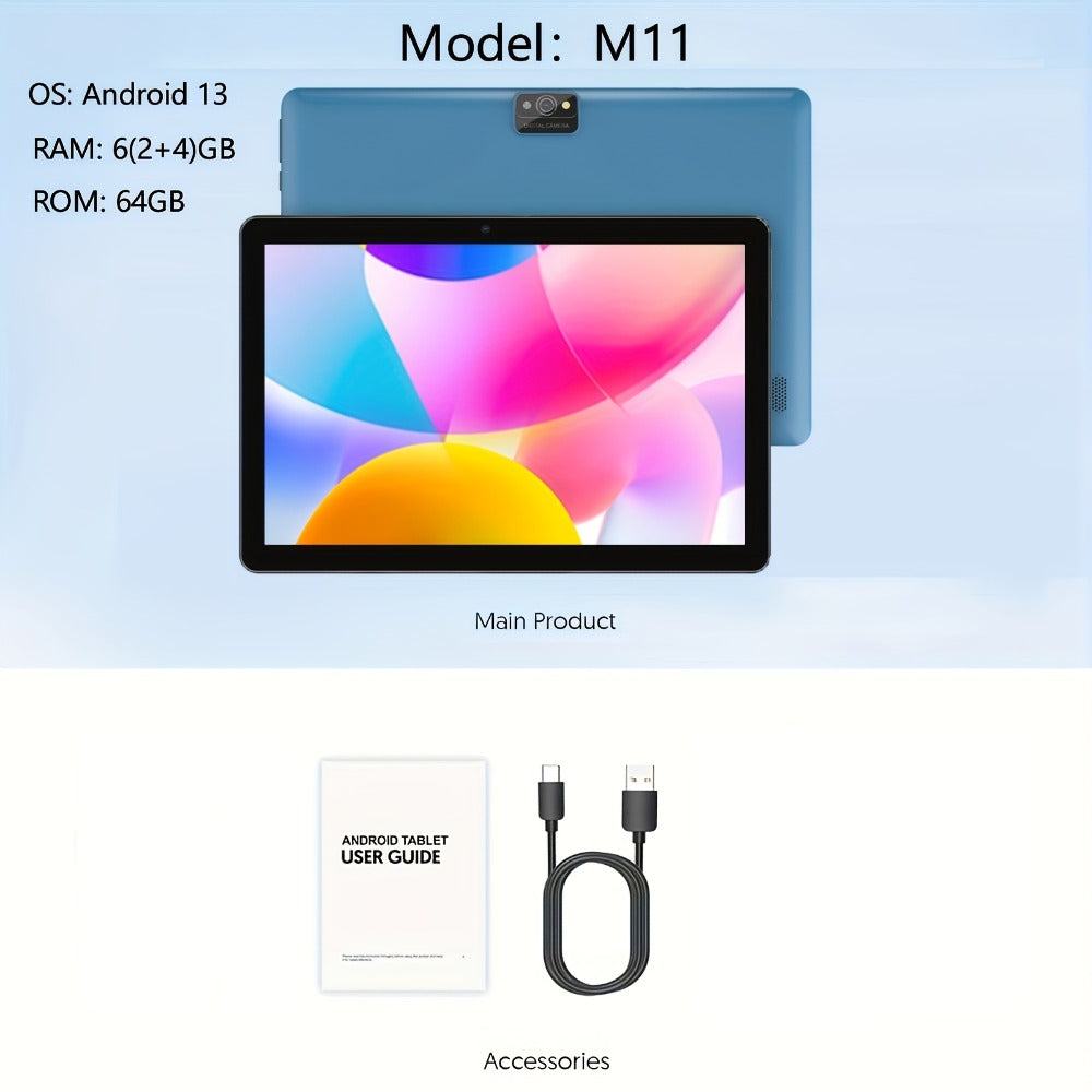 10 Inch 2-in-1 Android Tablet with Keyboard, 64GB ROM 6000mAh Battery, Quad-Core WiFi Tablet with Optional Keyboard Case Mouse & Stylus, 2MP+8MP Dual Camera, 1TB Expandable Storage