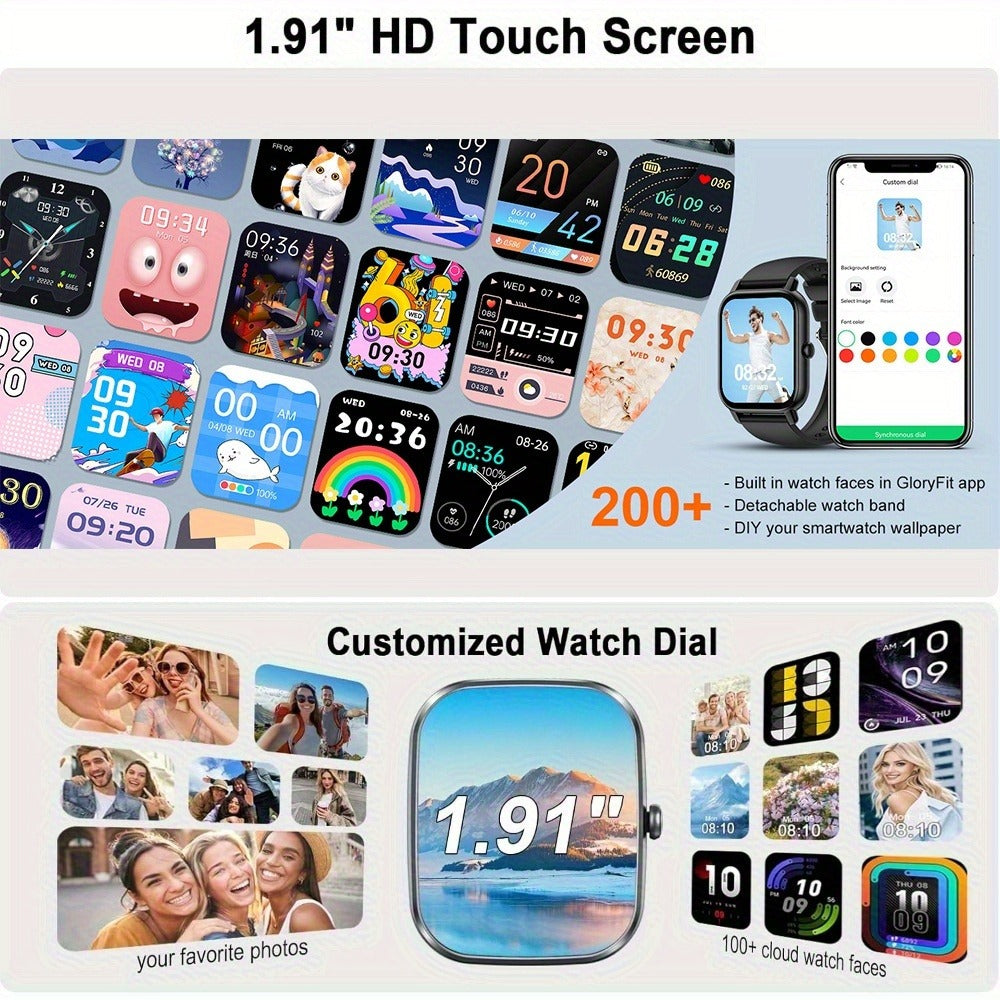 112 Sport Modes Smartwatch 1.91 Inch Large Screen Wireless Calling Calorie Sleep Monitor Heart Rate Blood Oxygen Watch Dial Notifications Multifunctional Fitness Tracker Android iPhone Men Women Holiday Gift Pink Black Blue Purple