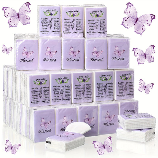 Pocket Tissues with Blessed Butterfly Design, 100 Packs, 3-Ply