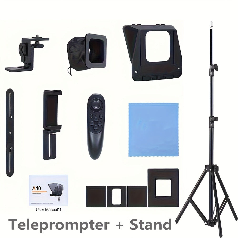 A10 Portable Teleprompter for Smartphone & DSLR Camera | Phone Holder & Remote Control for Video Recording, Live Streaming, Interview, Stage Presentation & Speech