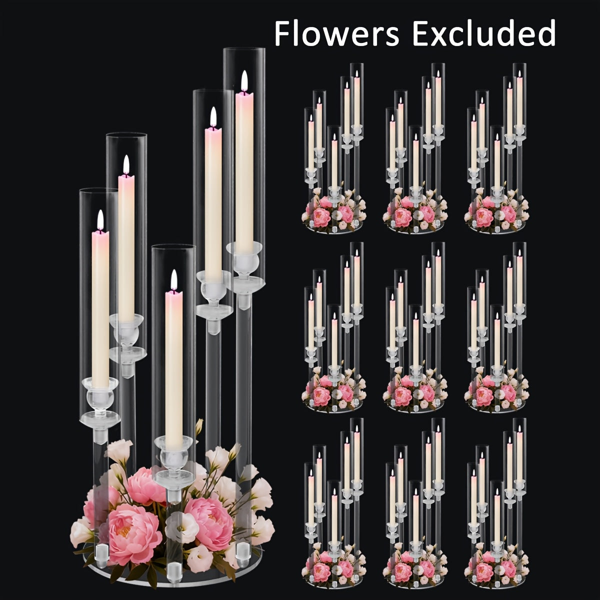Acrylic Candelabra Candle Holder – Clear Crystal 5-Arm & 6-Arm Taper Candlestick Holders for Wedding Centerpiece, Dining Table, Party & Anniversary Decor