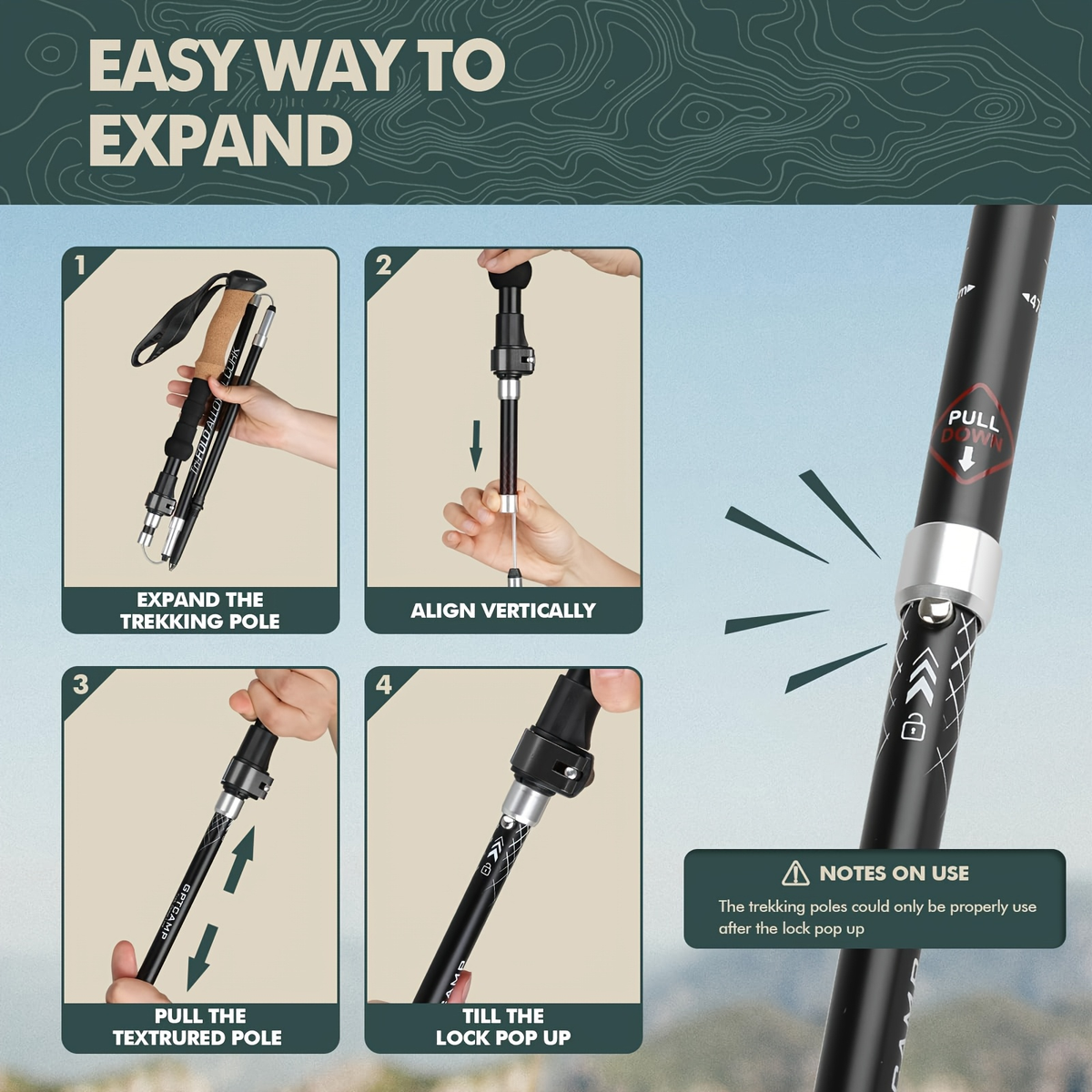 Aluminum Trekking Poles Set of 2 – Lightweight Quick-Lock Foldable Hiking Sticks with Ergonomic Non-Slip Grips, Rubber Tips & Carrying Case for Men & Women, Camping & Travel