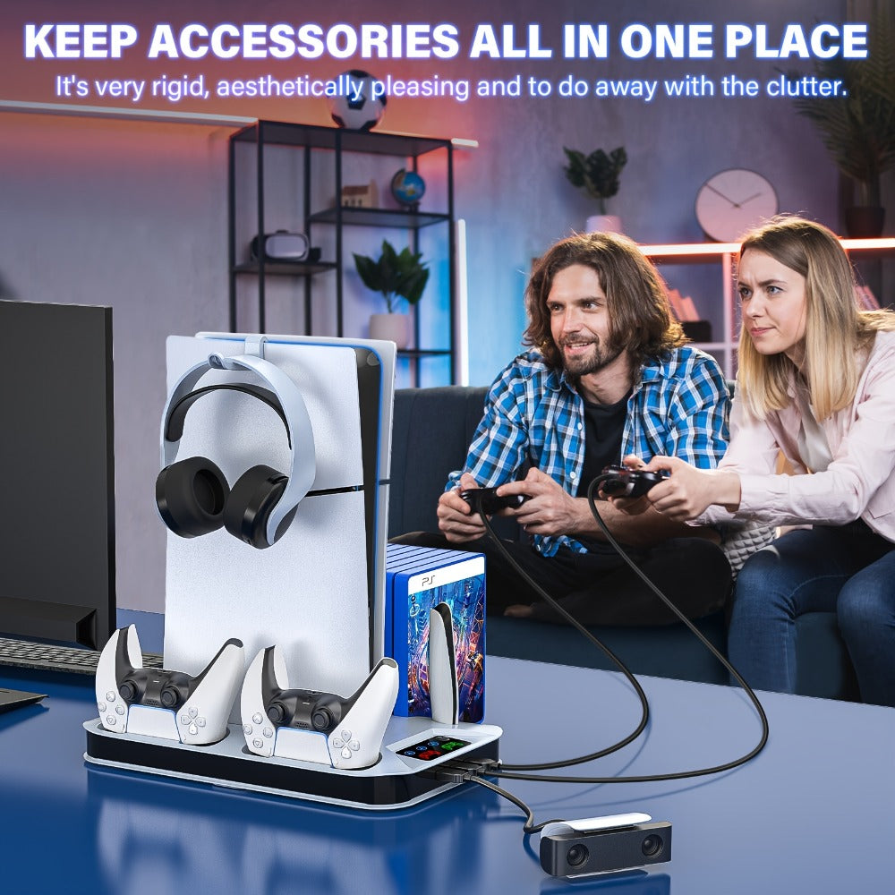 Auto Turbofan PS5 Cooling Stand with 3-Level Speed Control & Dual Controller Charger for PS5 / PS5 Slim / PS5 Pro – Charging Station for All PlayStation 5 Console Editions, Great Christmas Gift