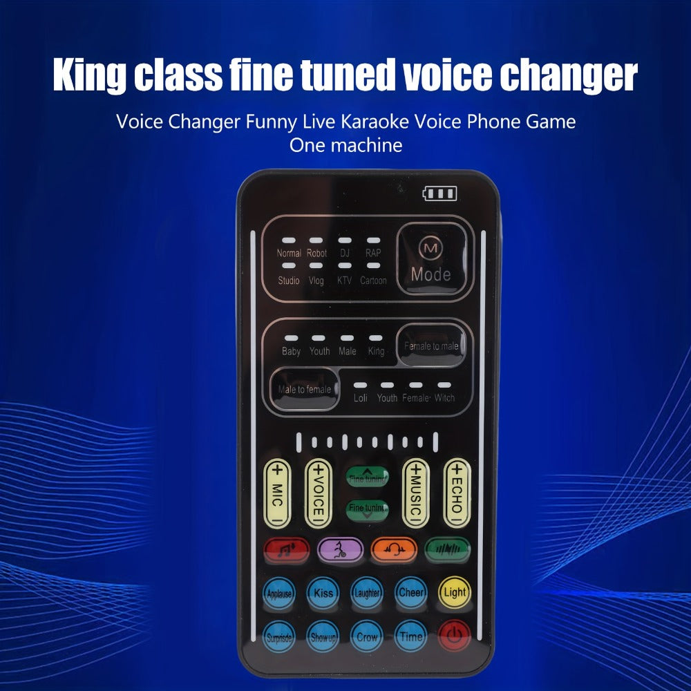 Voice Changer Sound Card with 8 Voice Effects & LED Lights – Portable Live Sound Board for PS4, PS5, Xbox, PC, Phone, Laptop, Tablet | Male to Female, Gaming & Streaming Voice Modulator