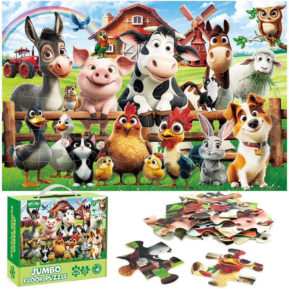 Large Floor Puzzle for Kids Ages 3+, Chunky Jigsaw in Mermaid or Farm Animals Design