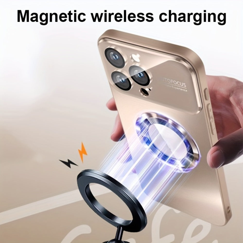 MagSafe iPhone Case Matte Titanium with Built-In Glass Lens Protector for iPhone 17 Pro Max Air 16 15 14 Series – Shockproof Luxury Magnetic Wireless Charging Cover