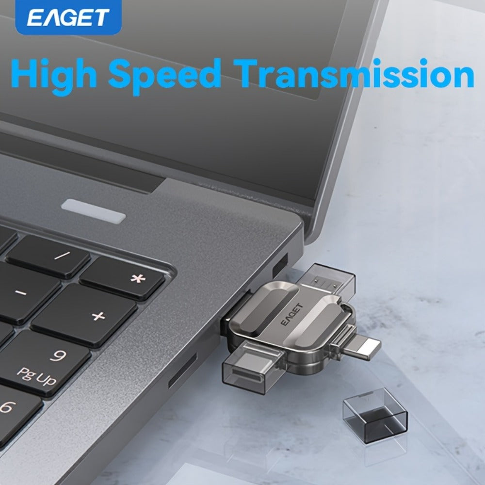 iPhone Flash Drive 4-in-1 USB Stick EAGET I50 Lightning USB-C Micro USB USB 3.0 Photo Stick for iPhone iPad Android PC Mac – 32GB 64GB 128GB 256GB Storage Expansion Memory Stick