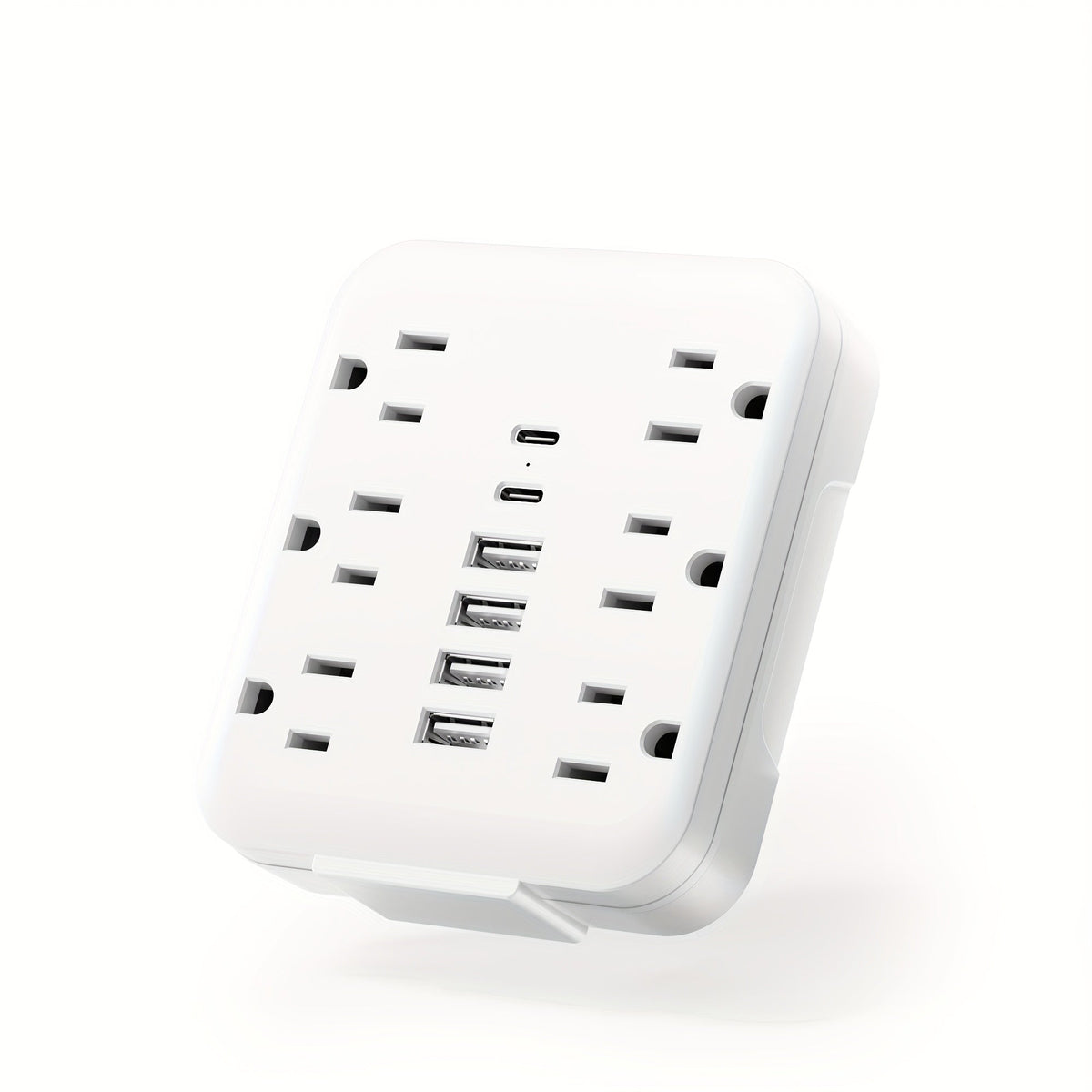 Bedside Wall Power Strip 12-in-1 with 6 AC Outlets, 4 USB-A & 2 USB-C Ports – Multi-Socket Charging Station for Home, Office, Bedroom & Travel, White & Black
