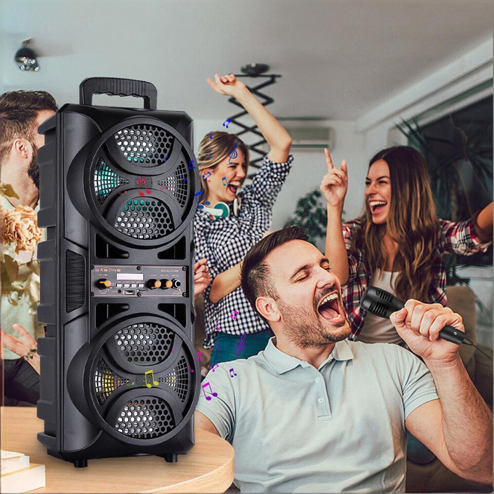 Portable Karaoke Bluetooth Speaker with Wheels & Microphone – Party DJ Sound System Dual 6.5" Woofer LED Lights FM AUX TF USB TWS Rechargeable Outdoor Speaker