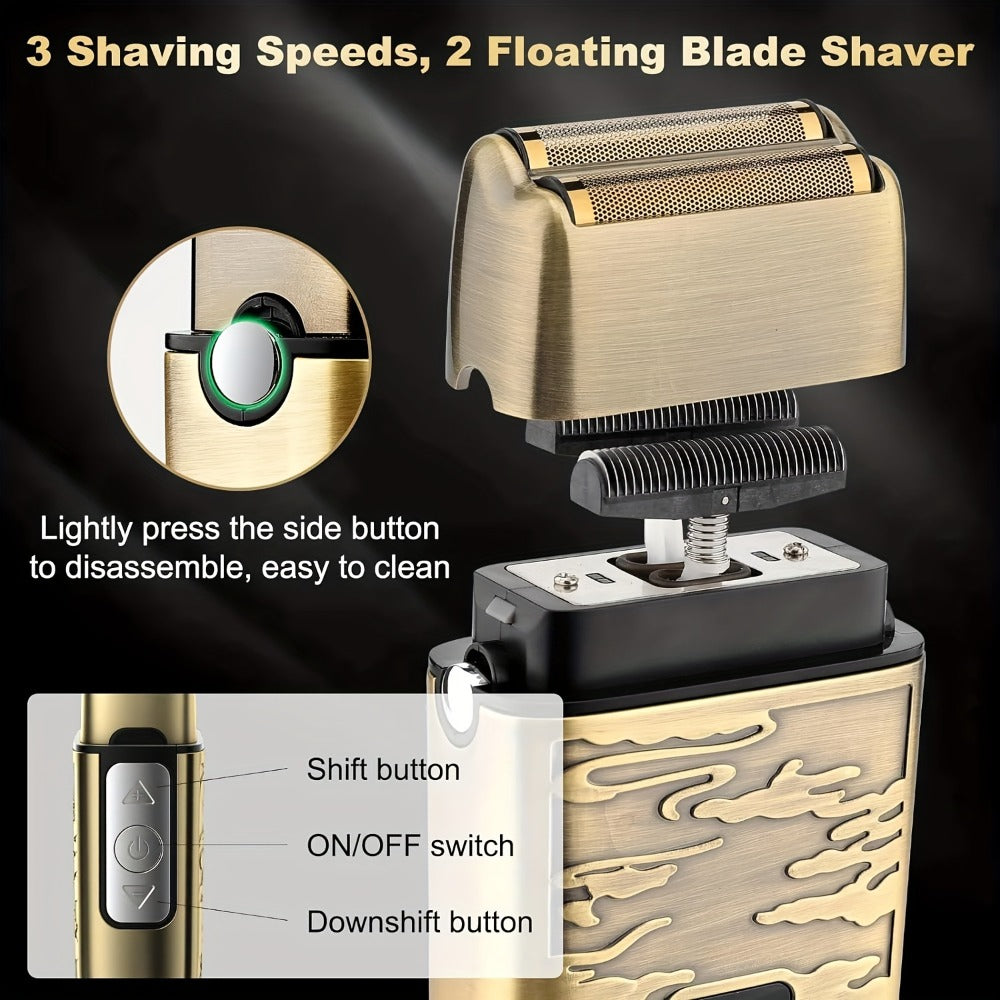 Cordless Hair Clipper & Trimmer Kit for Men — Professional Rechargeable Grooming Set, Golden Edition, Wireless Fade Clipper with USB Charge, Ideal Gift for Men